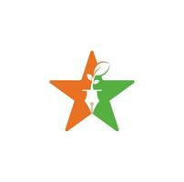 diseño de logotipo de concepto de forma de estrella de hoja y pluma. logotipo de la comunidad educativa y de escritores. vector