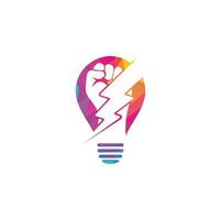 Fist Thunder bulb shape concept Logo. Hand hold thunder logo design vector