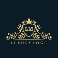 Letter LM logo with Luxury Gold Shield. Elegance logo vector template.