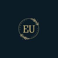 Initial EU beauty monogram and elegant logo design, handwriting logo of initial signature, wedding, fashion, floral and botanical with creative template. vector