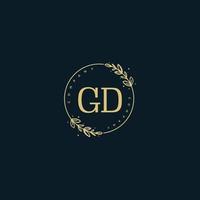 Initial GD beauty monogram and elegant logo design, handwriting logo of initial signature, wedding, fashion, floral and botanical with creative template. vector