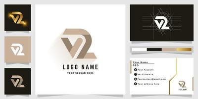 Letter VZ or V2 monogram logo with business card design vector