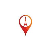 Eiffel tower map pin shape concept logo design template. Paris logo design vector