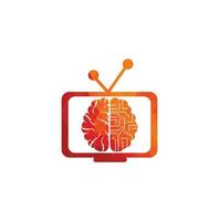 diseño del logotipo de conexión cerebral. plantilla de logotipo de cerebro digital. logotipo de cerebro y tv vector