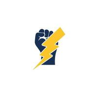 Fist Thunder Power Logo Design. Hand hold thunder logo design. vector