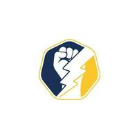 Fist Thunder Power Logo Design. Hand hold thunder logo design. vector