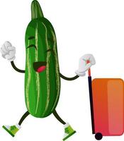 Cucumber with suitcase, illustration, vector on white background.
