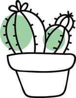 tres cactus en una olla pequeña, ilustración, vector sobre fondo blanco.