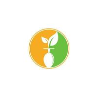 plantilla de logotipo de alimentos saludables. logotipo de alimentos orgánicos con símbolo de cuchara y hoja. vector