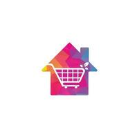 Green leaf shopping cart home shape concept logo design inspiration. vector