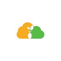 Healthy food cloud shape concept logo template. Organic food logo with spoon and leaf symbol. vector