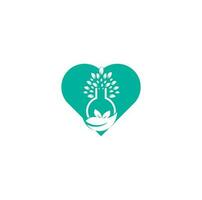 Lab tree heart shape concept logo. Green lab vector logo design. Leaf and Lab Bottle logo