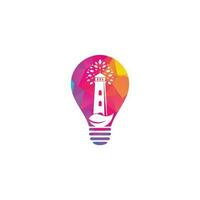 Green lighthouse bulb shape concept logo template design. Leaf and Lighthouse Logo Template vector