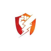 Fist Thunder Power Logo Design. Hand hold thunder logo design. vector