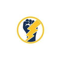 Fist Thunder Power Logo Design. Hand hold thunder logo design. vector