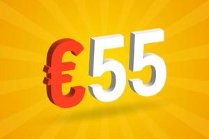 55 Euro Currency 3D vector text symbol. 3D 55 Euro European Union Money stock vector