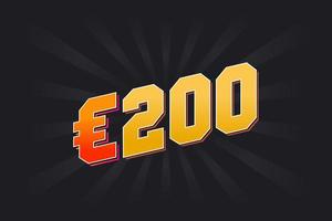 200 Euro Currency vector text symbol. 200 Euro European Union Money stock vector