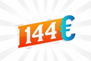Símbolo de texto vectorial de moneda de 144 euros. 144 euro vector de stock de dinero de la unión europea