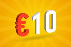 10 Euro Currency 3D vector text symbol. 3D 10 Euro European Union Money stock vector