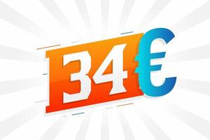 34 Euro Currency vector text symbol. 34 Euro European Union Money stock vector