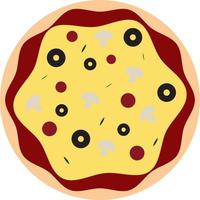 Pizza with mushrooms, illustration, vector on white background.