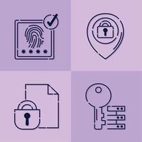 cuatro iconos de seguridad cibernética vector