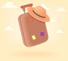 suitcase with tourist hat vector