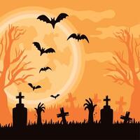 cemetery with bats flying vector