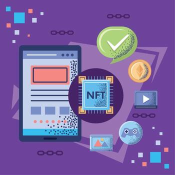 smartphone with nft tech vector