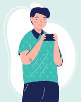 hombre usando un teléfono inteligente vector