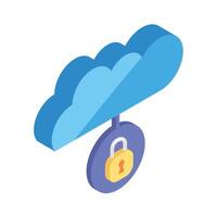 cloud computing with padlock vector