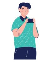 young man using smartphone vector