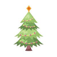 green christmas pine tree with lights vector