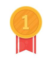 golden medal with red ribbon vector