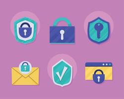 six cyber security icons vector
