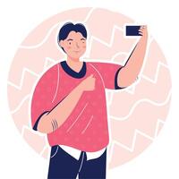 man take a selfie scene vector