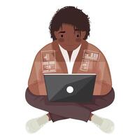 afro woman developer with laptop vector