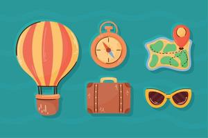 cinco iconos de vacaciones de viaje vector