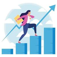 businesswoman climbing statistics bars vector