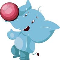 Elefante con bola, ilustración, vector sobre fondo blanco.