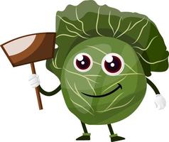 Cabbage with a wooden shovel, illustration, vector on white background.