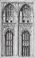 Two Bays, building and aisles run,  vintage engraving. vector