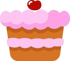 Pink cake with cherry, illustration, vector on a white background