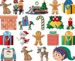 conjunto de elementos y personajes navideños vector