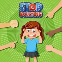 Stop Bullying text with kid surrounded by pointing fingers vector