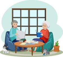 Senior couple relaxing at home together vector