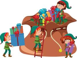 Elves cartoon character with Christmas present vector