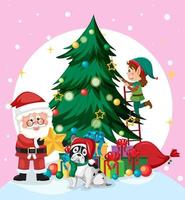 Christmas tree with elves cartoon character vector