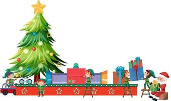 Elf and Santa Claus preparing gift for Christmas vector