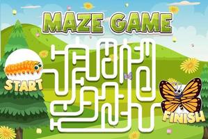 Maze game template in insect theme for kids vector